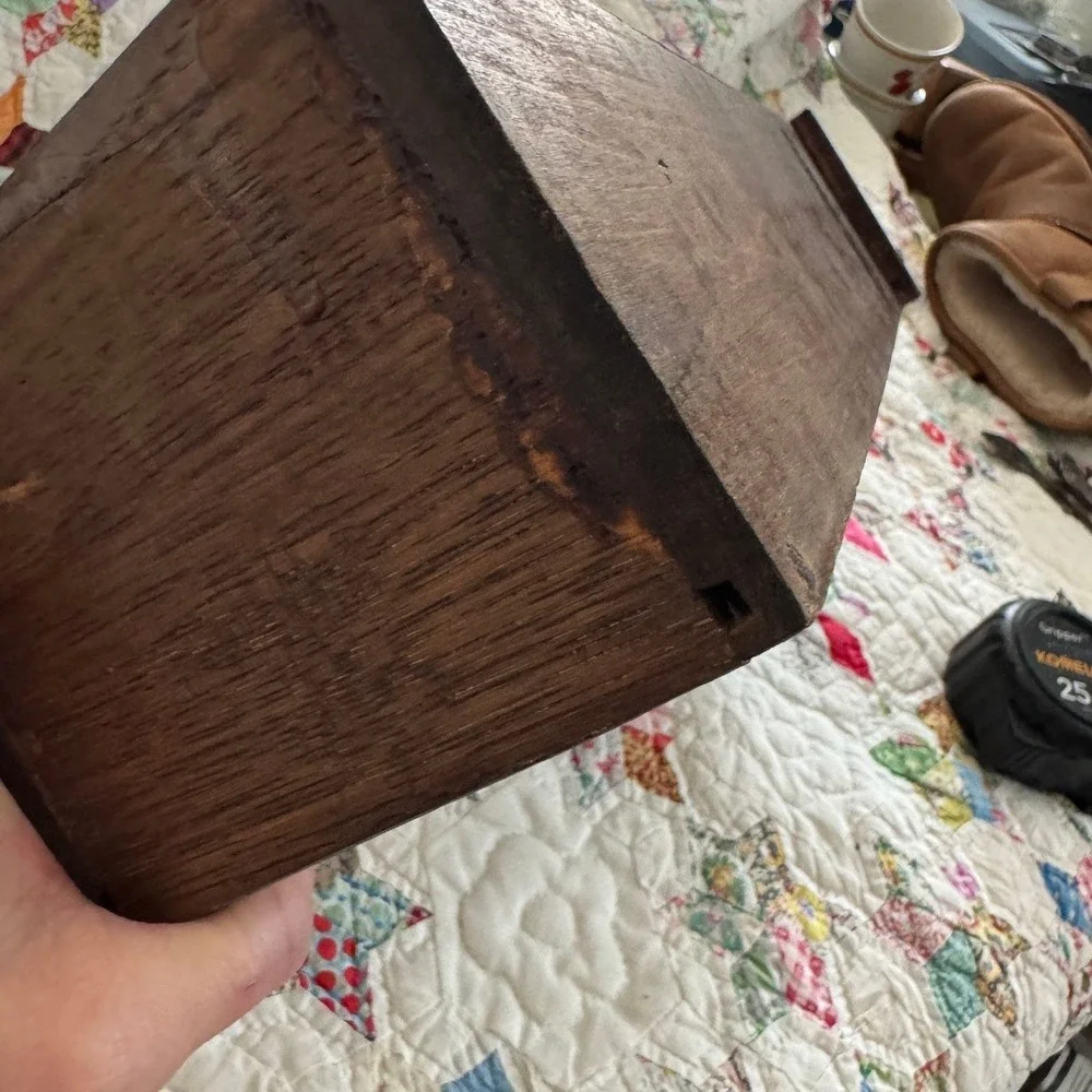 Antique Hand Carved Primitive Wood Drawer Storage Box Rustic Branch Handle 16in